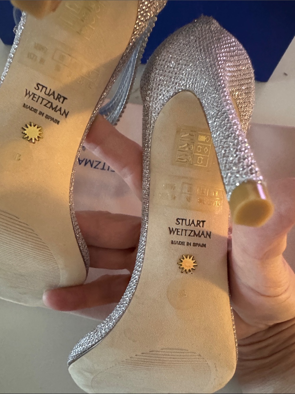 Stuart Weitzman Silver Crystal-Strap Stiletto Sandals 9 - Picture 13 of 16